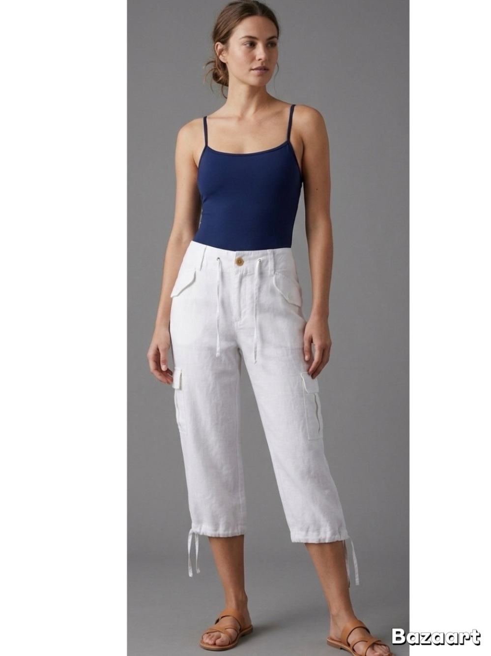 Ralph Lauren White Linen Crop Cargo Pants Size 10